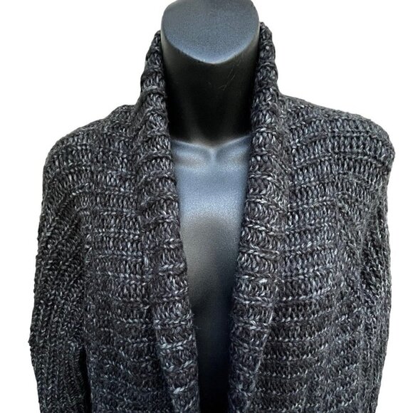 Y2K Wool Express High Lo Hem Asymmetric Drape Open Cardigan Charcoal Women’s XL - Picture 3 of 11